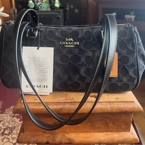 Coach Black Denim Asher Signature Shoulder Bag